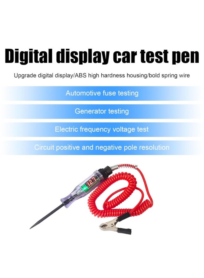 1 PC Car Digital Electric Pen, 6V-12V-24V DC Car Circuit Tester Light, Test Light with 5.9Ft Extended Spring Wire, Car Truck Vehicle Circuits Low Voltage Tester Probe (Red) - Image 4